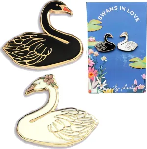 Elegant Two-Piece Swan Pin Set  Black and White Swan Brooches, Minimalist Swan Enamel Pins, Stylish Swan Lapel Accessories, Unique Swan Gift Idea, Luxury Animal-Themed Jewelry