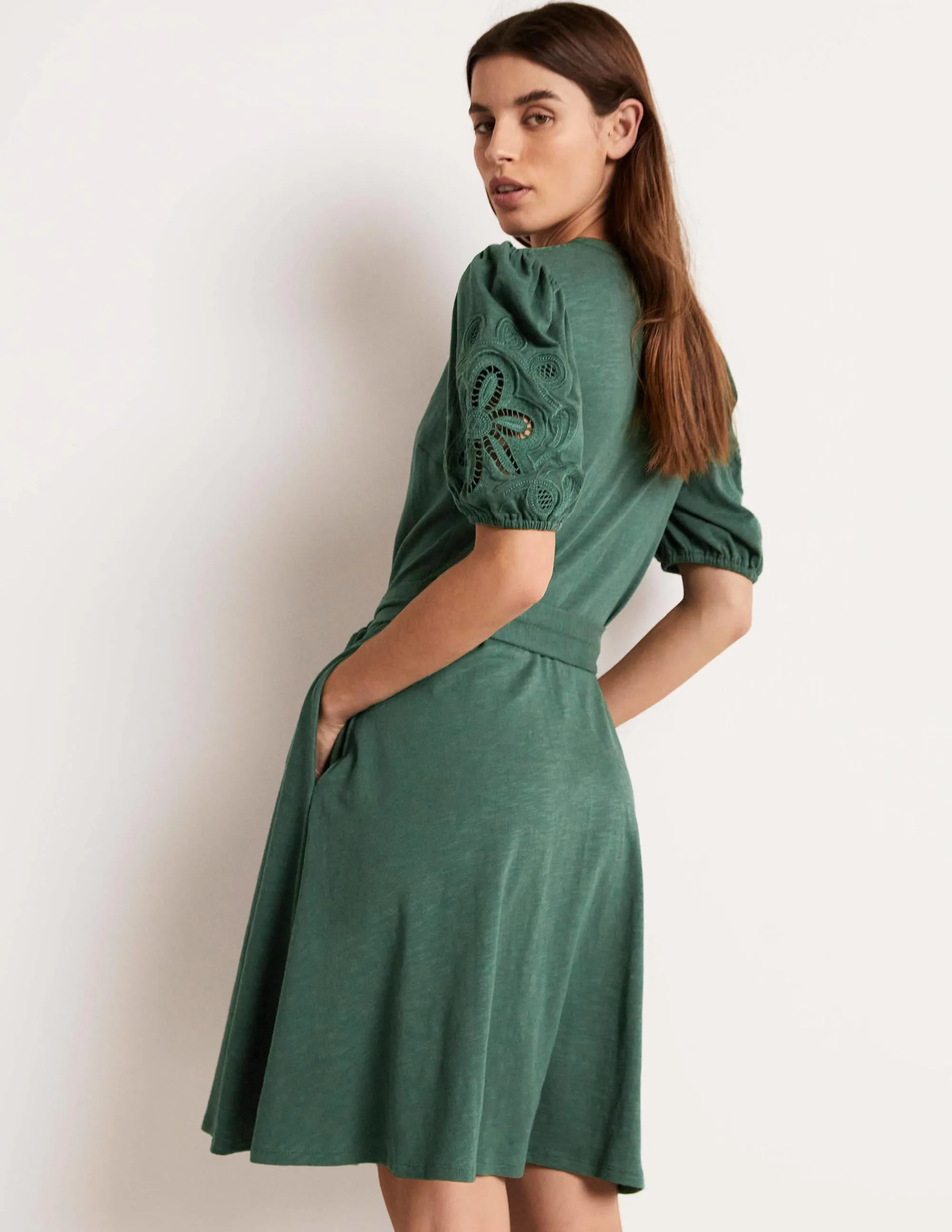 Embroidered Jersey Shirt Dress-Trekking Green