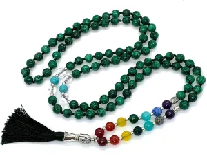 Energized 7 Chakra mala Hand Knotted 108 mala beads necklaces - Japa mala - Buddhist prayer beads - Meditation beads - Healing crystals for men women (Verd Green Jade 4th chakra Heart Chakra Mala)