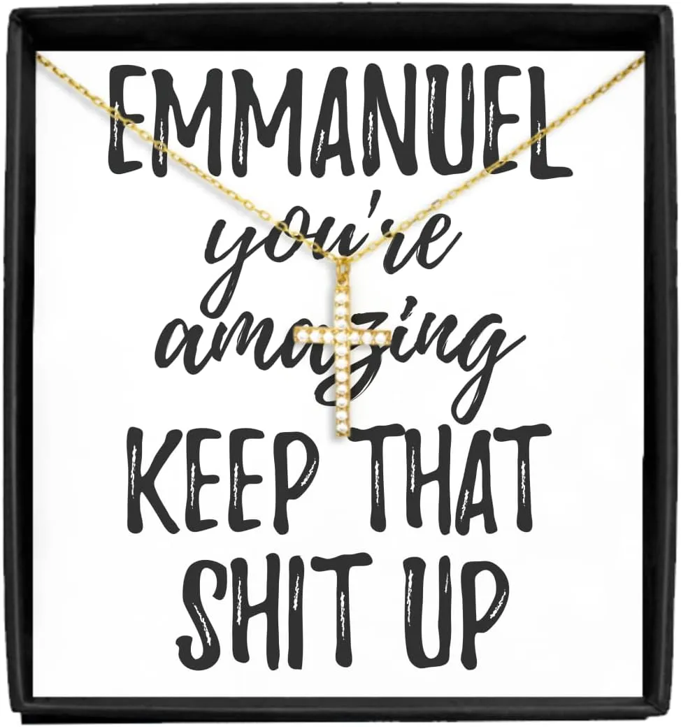 EzGift Emmanuel Necklace Pendant You're Amazing Keep That Shit Up Motivation Custom Name Jewelry With Chain And Message Card Box