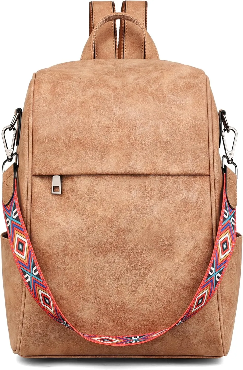 FADEON Anti Theft Backpack for Women Faux Leather Backpack Purse, Back Opening Backpacks Medium Fashion Work Bag Suede Brown