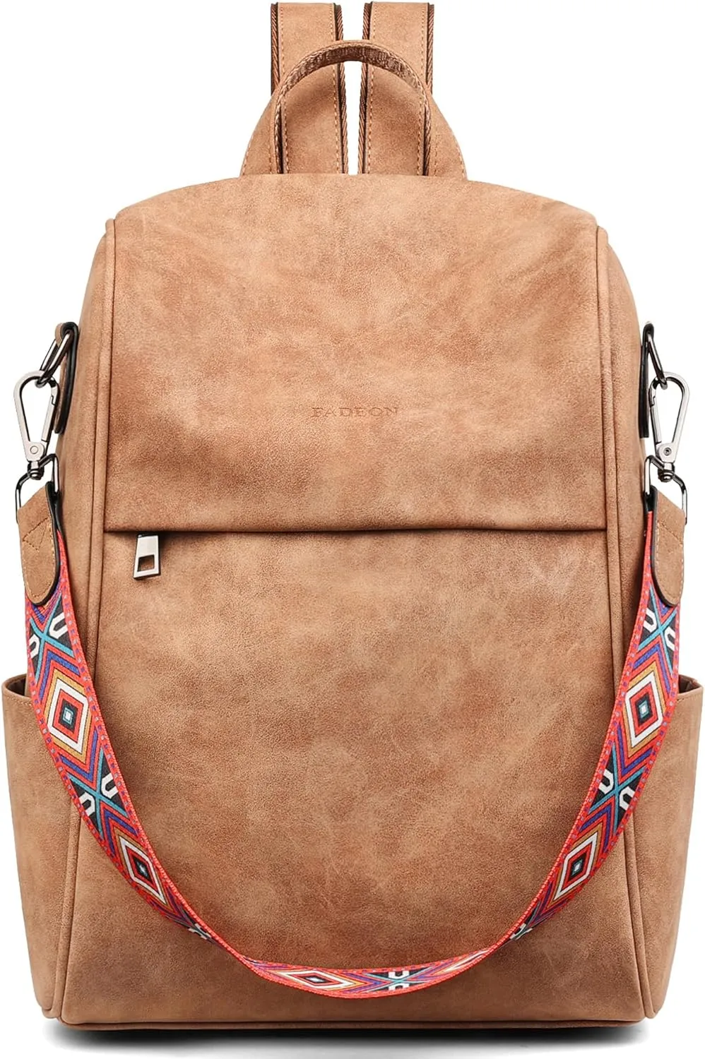 FADEON Anti Theft Backpack for Women Faux Leather Backpack Purse, Back Opening Backpacks Medium Fashion Work Bag Suede Brown