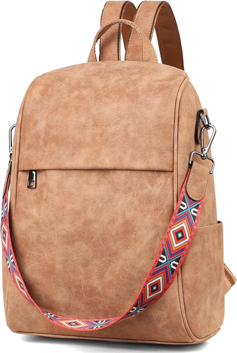 FADEON Anti Theft Backpack for Women Faux Leather Backpack Purse, Back Opening Backpacks Medium Fashion Work Bag Suede Brown