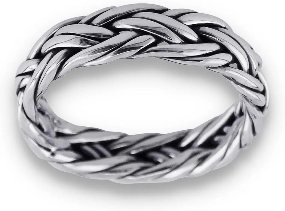 FashionJunkie4Life Sterling Silver 5mm Braided Ring Band - Unisex - Sizes 8-17
