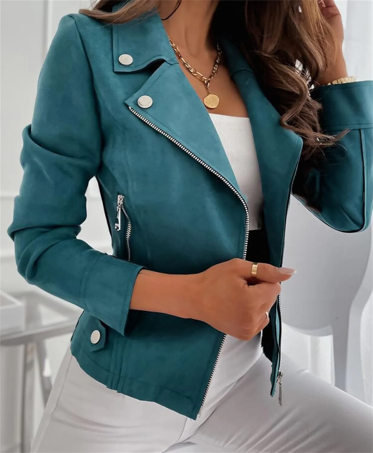 Faux Leather Jacket Jackets Moto Biker Motocycle Coat Long Sleeve Zipper Short Moto Biker Coat Faux Suede Biker Coat