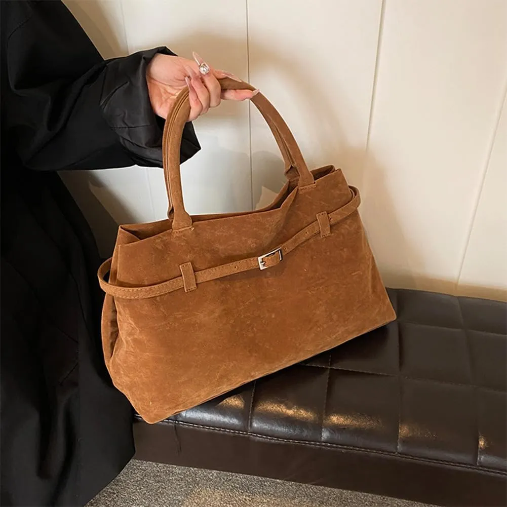 Faux Suede Tote Bag for Women Vintage Suede Top Handle Bag Large Suede Tote Bag Bucket Handbag Retro Suede Purse