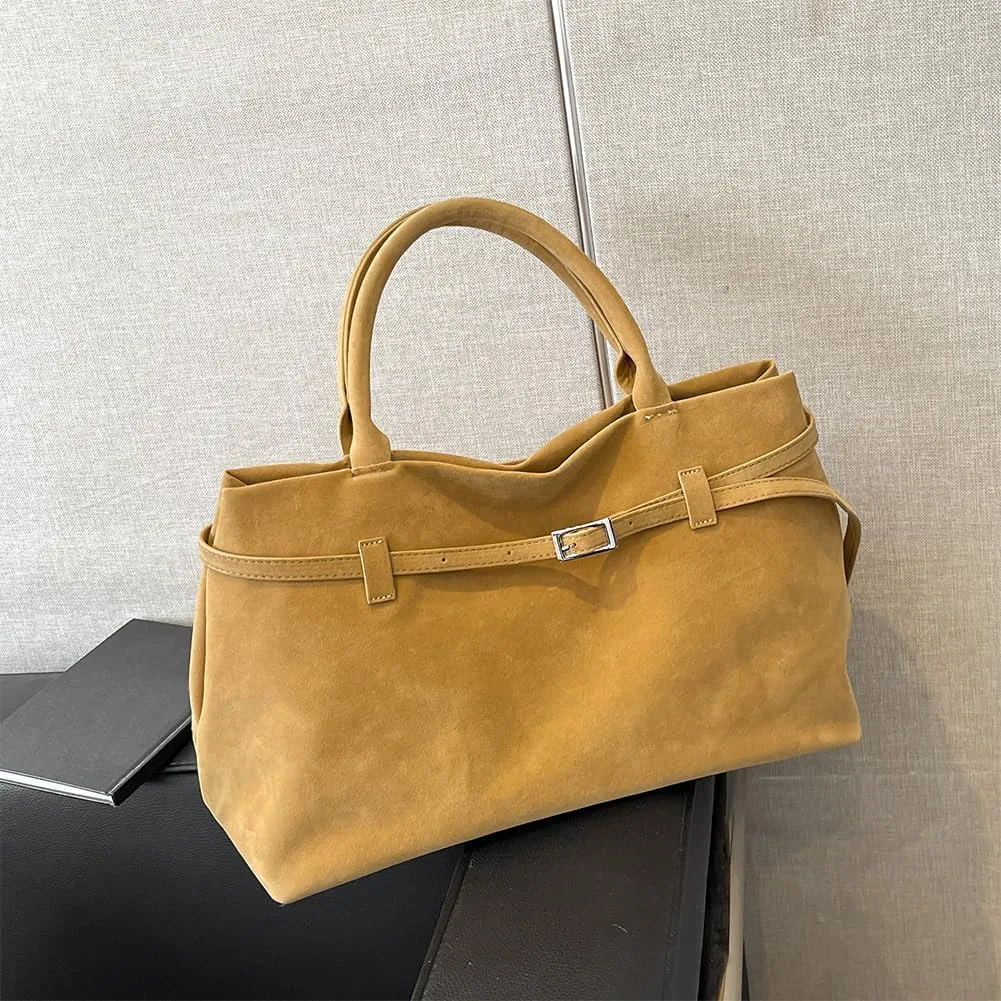 Faux Suede Tote Bag for Women Vintage Suede Top Handle Bag Large Suede Tote Bag Bucket Handbag Retro Suede Purse