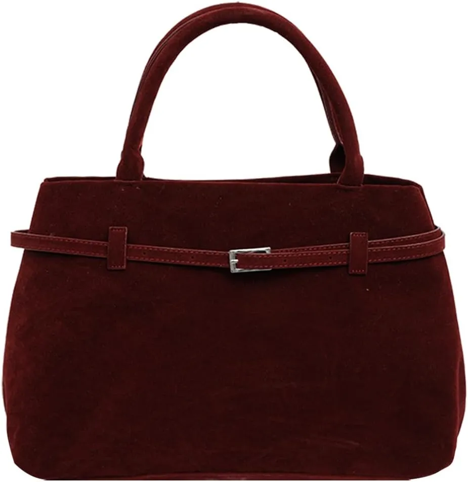 Faux Suede Tote Bag for Women Vintage Suede Top Handle Bag Large Suede Tote Bag Bucket Handbag Retro Suede Purse