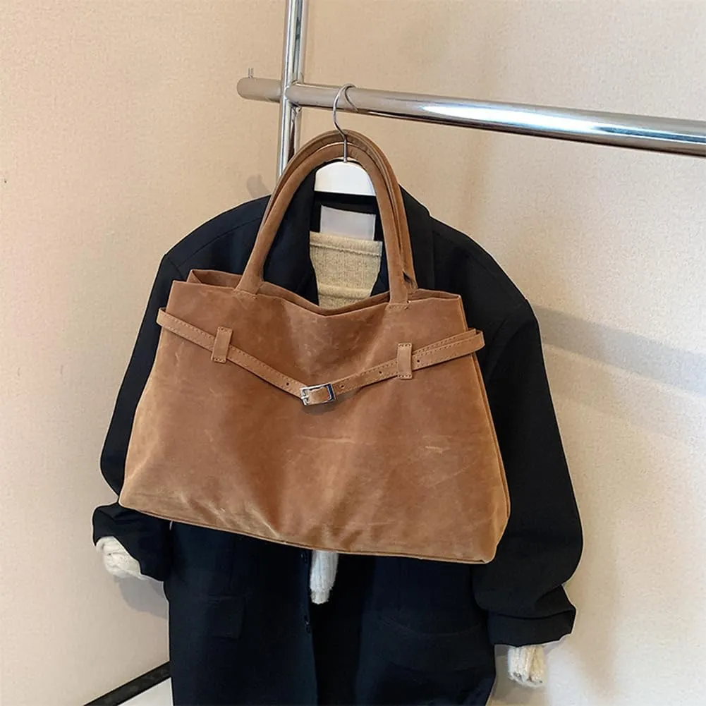Faux Suede Tote Bag for Women Vintage Suede Top Handle Bag Large Suede Tote Bag Bucket Handbag Retro Suede Purse