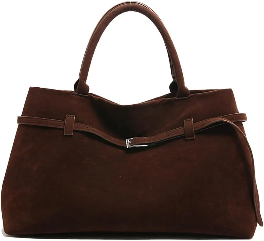 Faux Suede Tote Bag for Women Vintage Suede Top Handle Bag Large Suede Tote Bag Bucket Handbag Retro Suede Purse