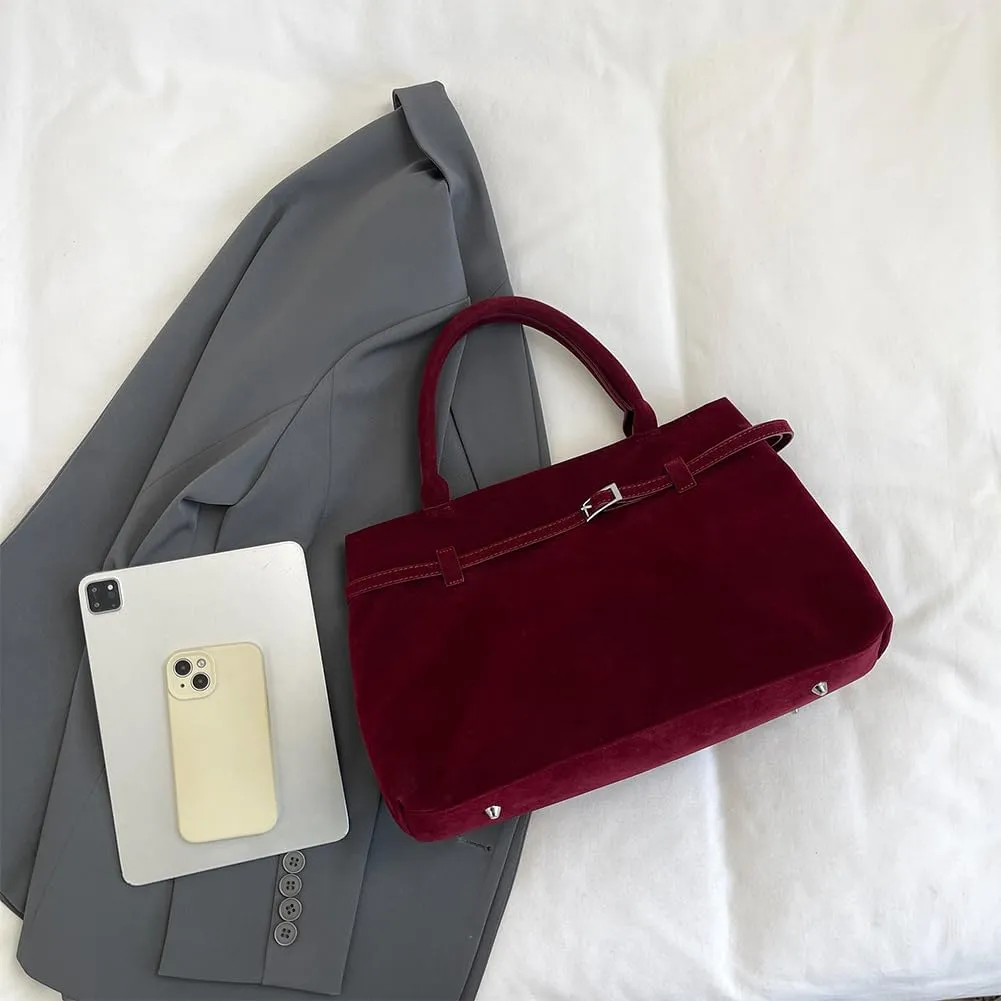 Faux Suede Tote Bag for Women Vintage Suede Top Handle Bag Large Suede Tote Bag Bucket Handbag Retro Suede Purse