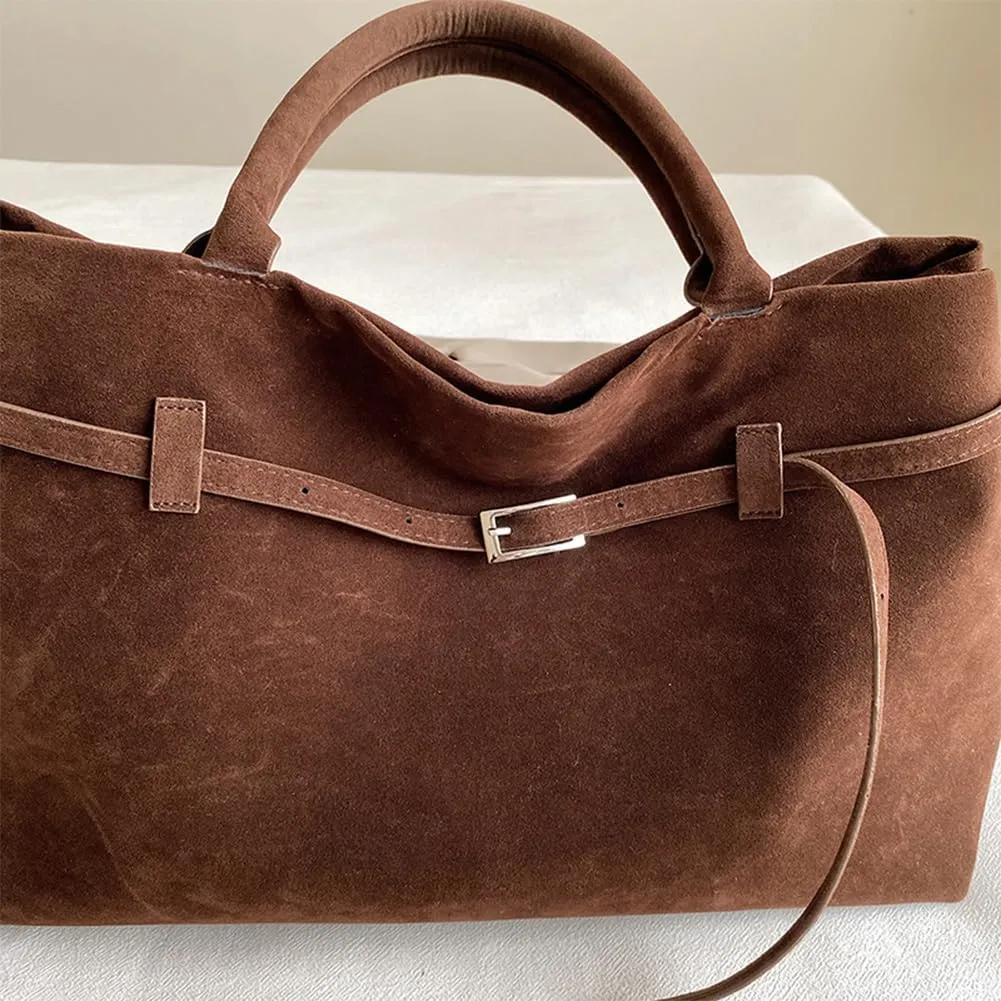Faux Suede Tote Bag for Women Vintage Suede Top Handle Bag Large Suede Tote Bag Bucket Handbag Retro Suede Purse