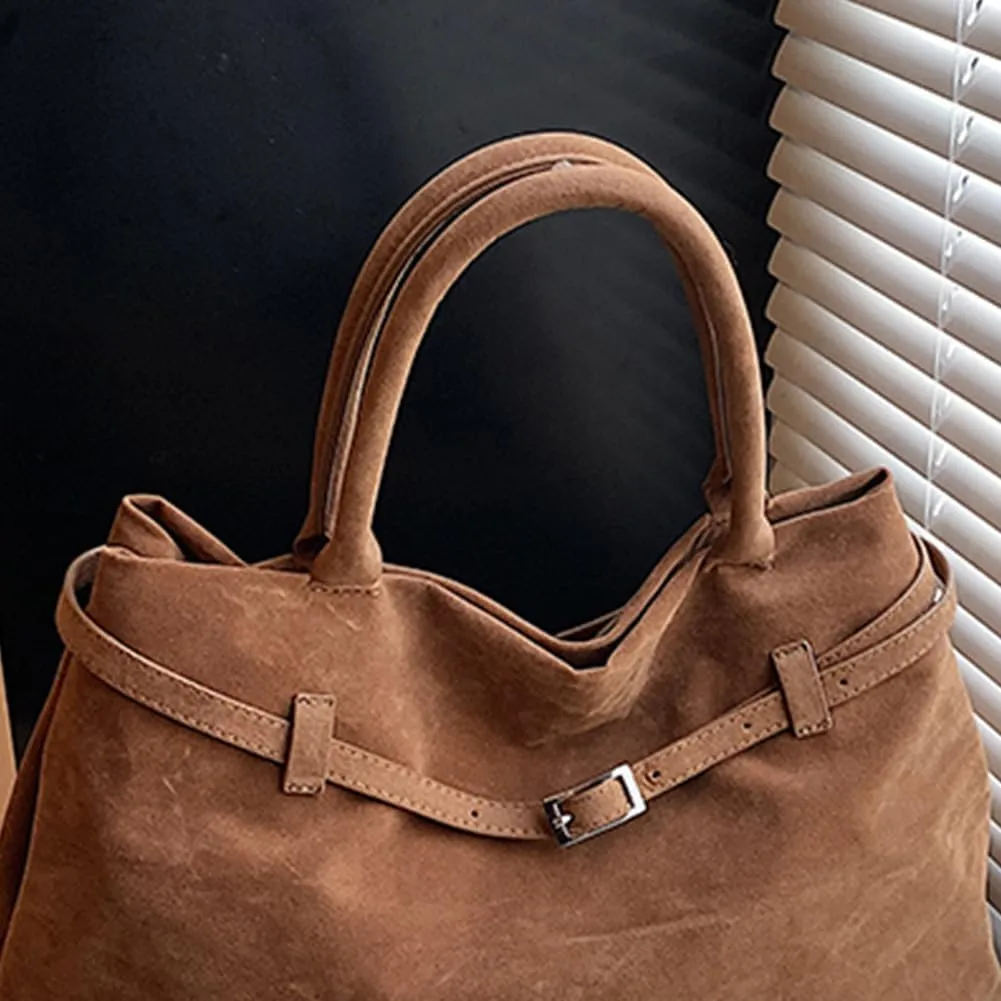 Faux Suede Tote Bag for Women Vintage Suede Top Handle Bag Large Suede Tote Bag Bucket Handbag Retro Suede Purse