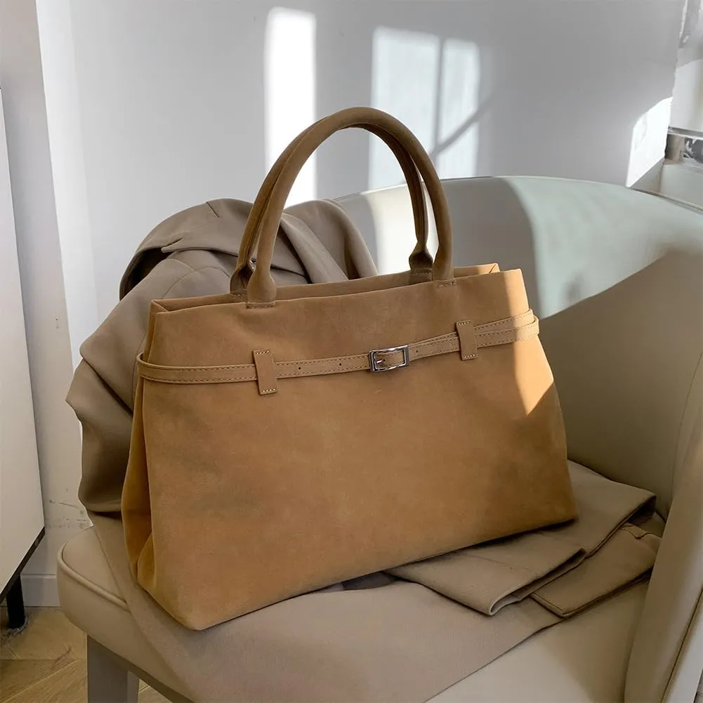 Faux Suede Tote Bag for Women Vintage Suede Top Handle Bag Large Suede Tote Bag Bucket Handbag Retro Suede Purse