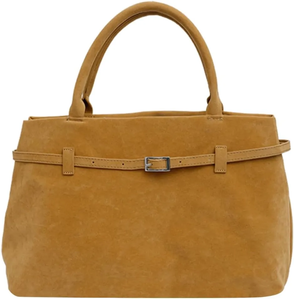 Faux Suede Tote Bag for Women Vintage Suede Top Handle Bag Large Suede Tote Bag Bucket Handbag Retro Suede Purse