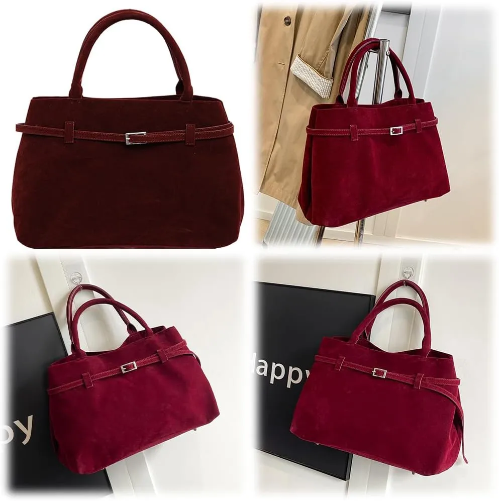 Faux Suede Tote Bag for Women Vintage Suede Top Handle Bag Large Suede Tote Bag Bucket Handbag Retro Suede Purse
