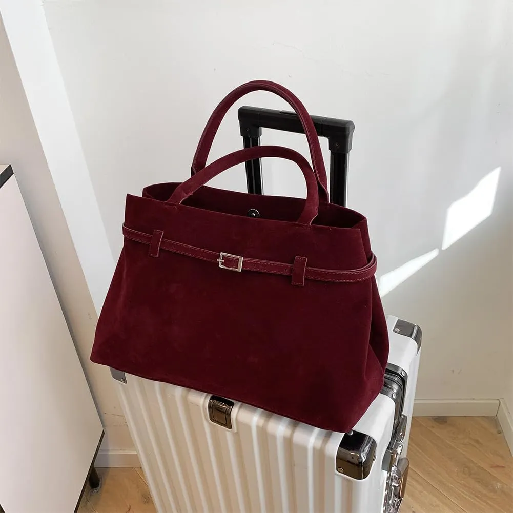 Faux Suede Tote Bag for Women Vintage Suede Top Handle Bag Large Suede Tote Bag Bucket Handbag Retro Suede Purse