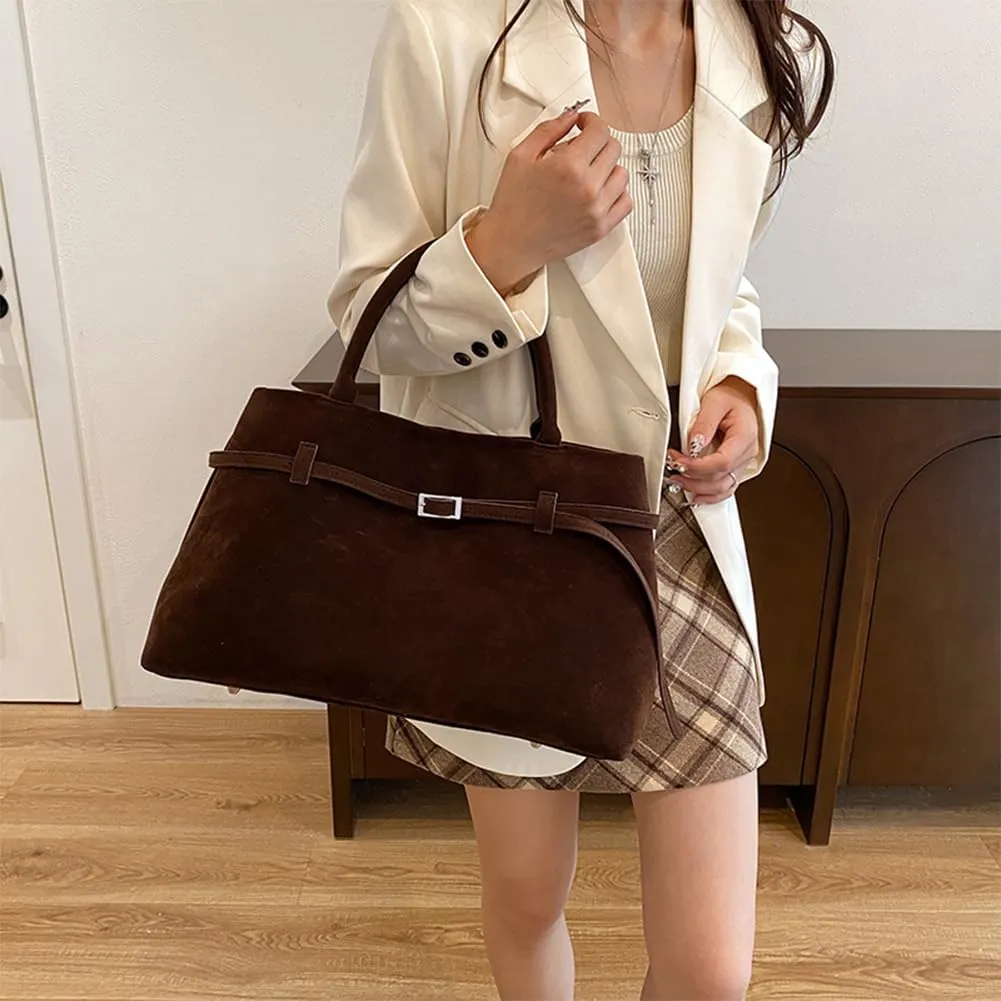Faux Suede Tote Bag for Women Vintage Suede Top Handle Bag Large Suede Tote Bag Bucket Handbag Retro Suede Purse