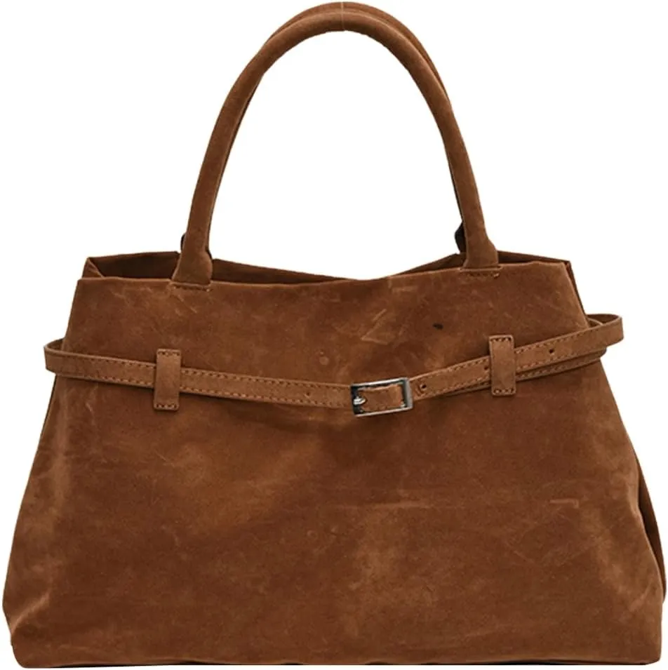 Faux Suede Tote Bag for Women Vintage Suede Top Handle Bag Large Suede Tote Bag Bucket Handbag Retro Suede Purse
