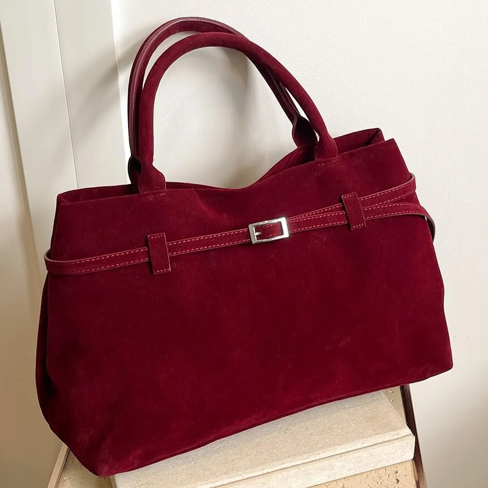 Faux Suede Tote Bag for Women Vintage Suede Top Handle Bag Large Suede Tote Bag Bucket Handbag Retro Suede Purse