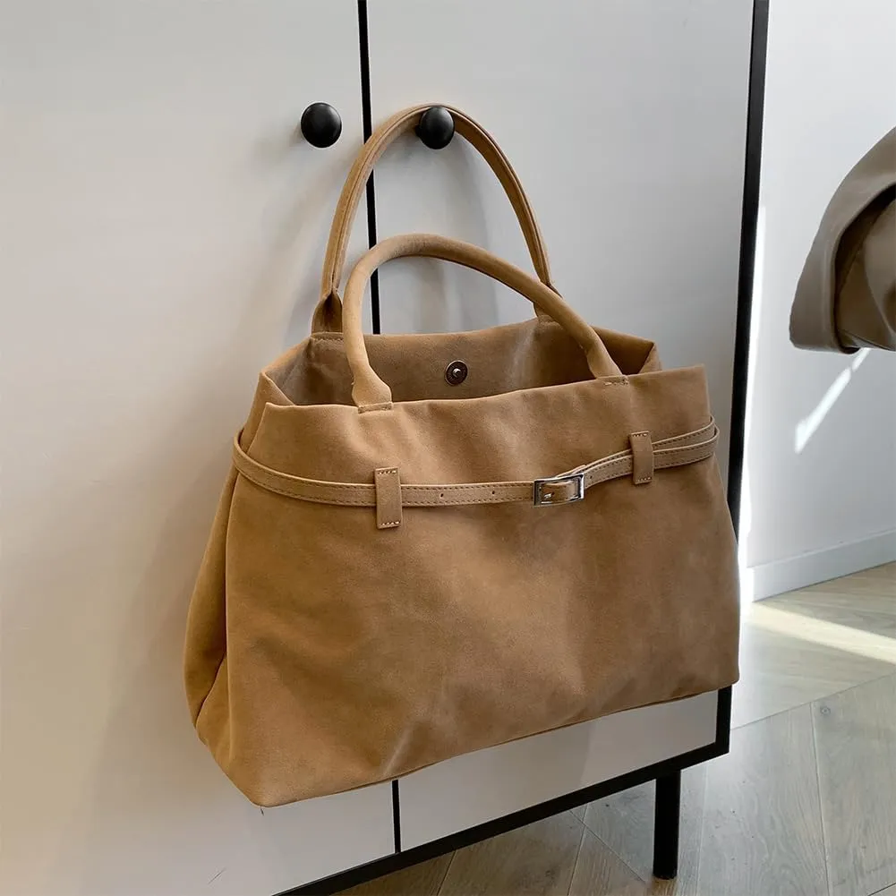 Faux Suede Tote Bag for Women Vintage Suede Top Handle Bag Large Suede Tote Bag Bucket Handbag Retro Suede Purse