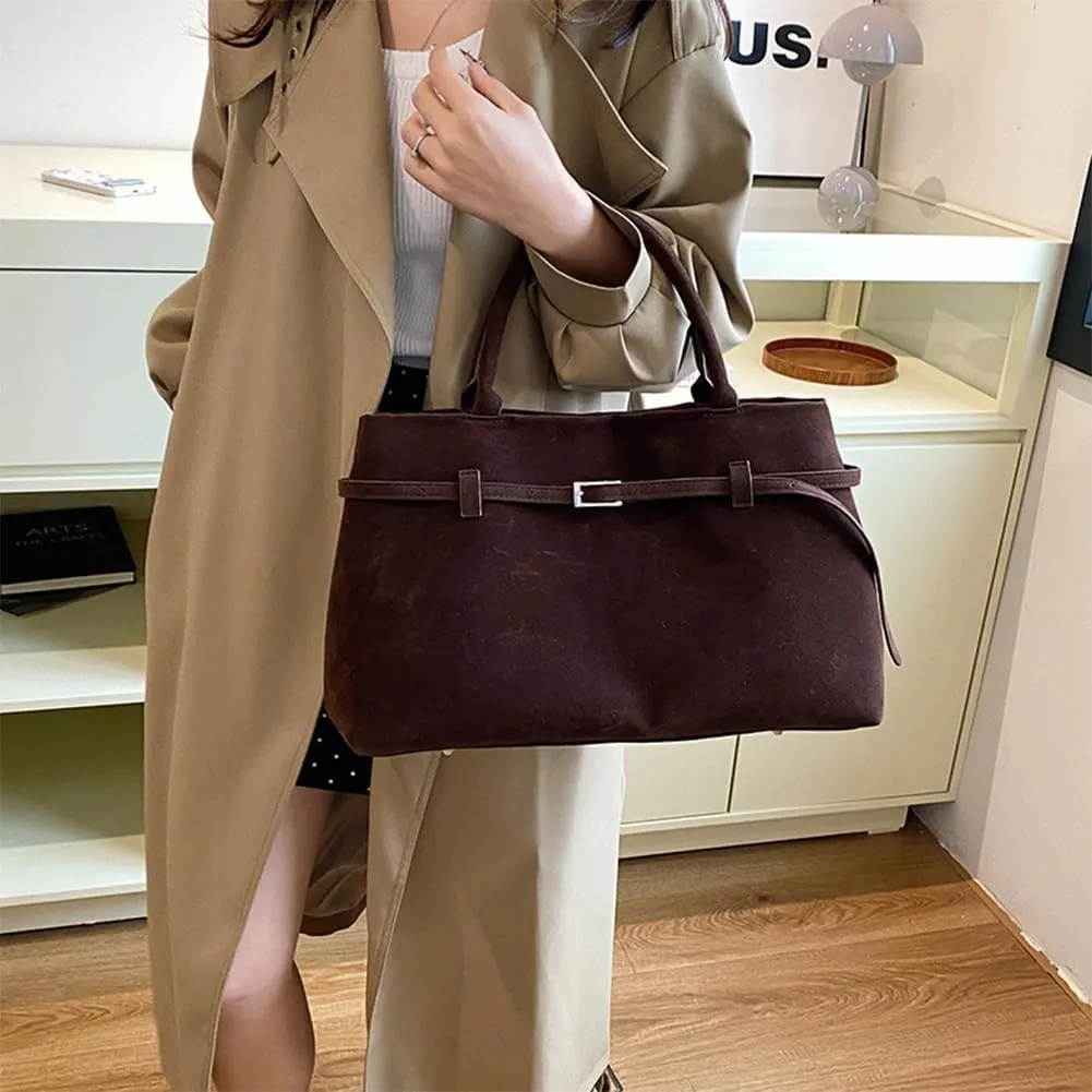 Faux Suede Tote Bag for Women Vintage Suede Top Handle Bag Large Suede Tote Bag Bucket Handbag Retro Suede Purse