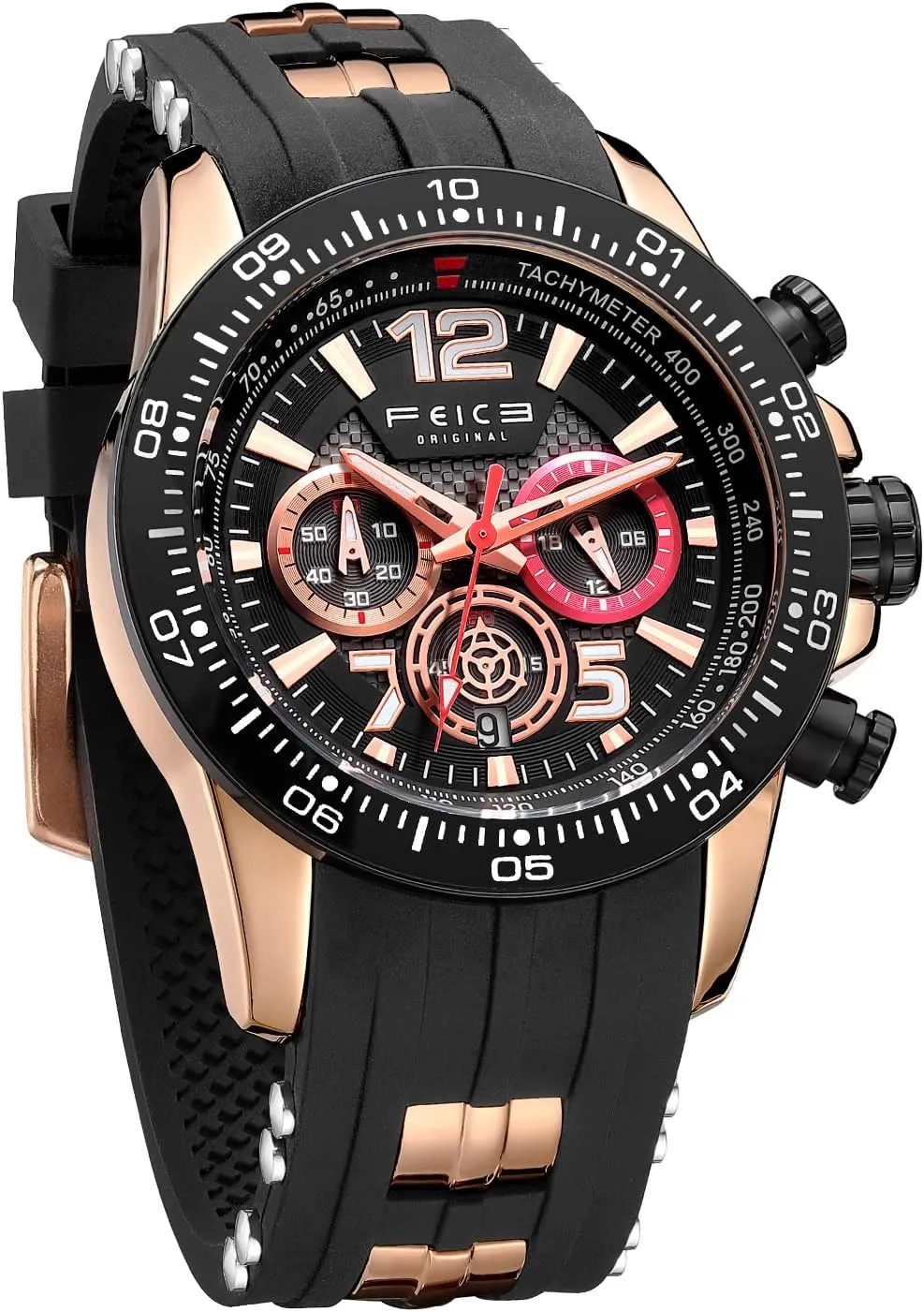 FEICE Men's Wristwatches Sport Waterproof Chronograph Analog Quartz Watch Wtih Silicone Strap Casual Fashion Luminous Dress Watch Business Clock Luxury Watches Elegant Gift for Men FK220-Black