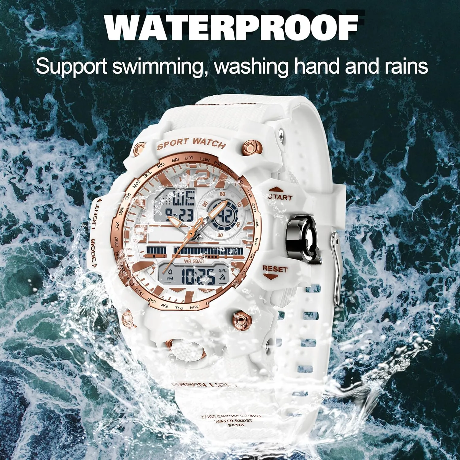 findtime Women's Sport Watch Digital Waterproof Watches Military Watches Analog Outdoor Wrist Watch LED Luminous Alarm Stopwatch Dual Time Wristwatch
