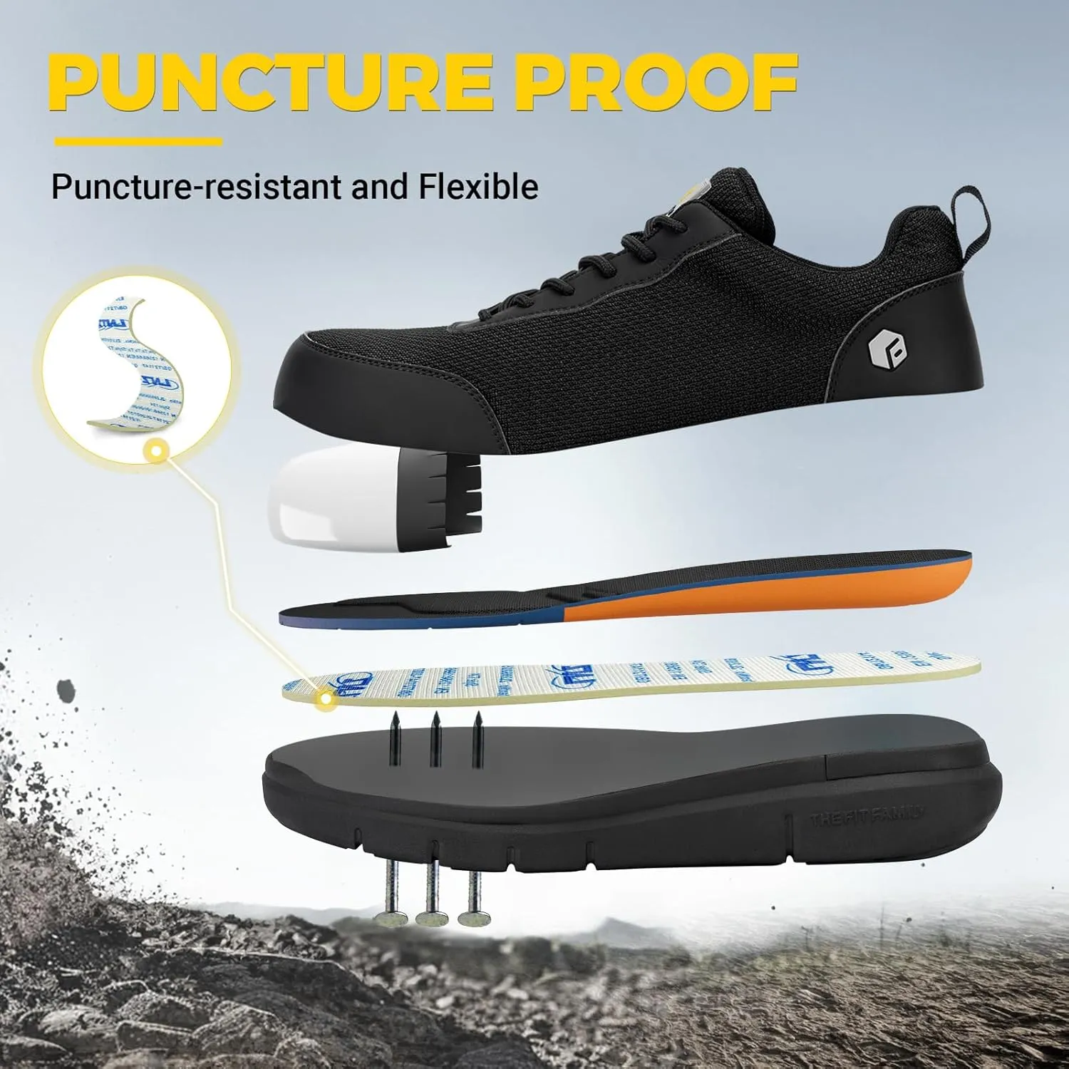 FitVille Steel Toe Shoes for Men Extra Wide Composite Toe Work Shoes for Men Puncture Proof