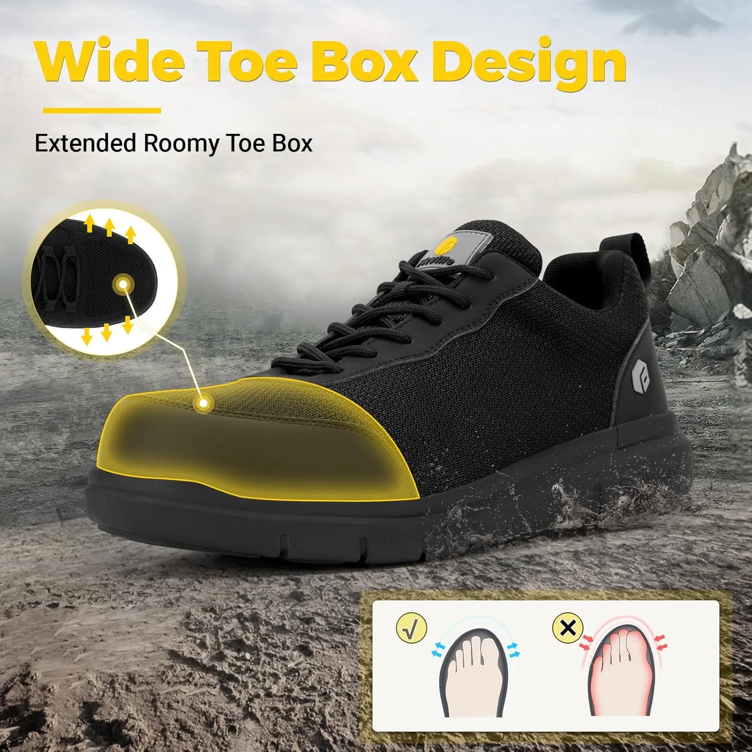 FitVille Steel Toe Shoes for Men Extra Wide Composite Toe Work Shoes for Men Puncture Proof