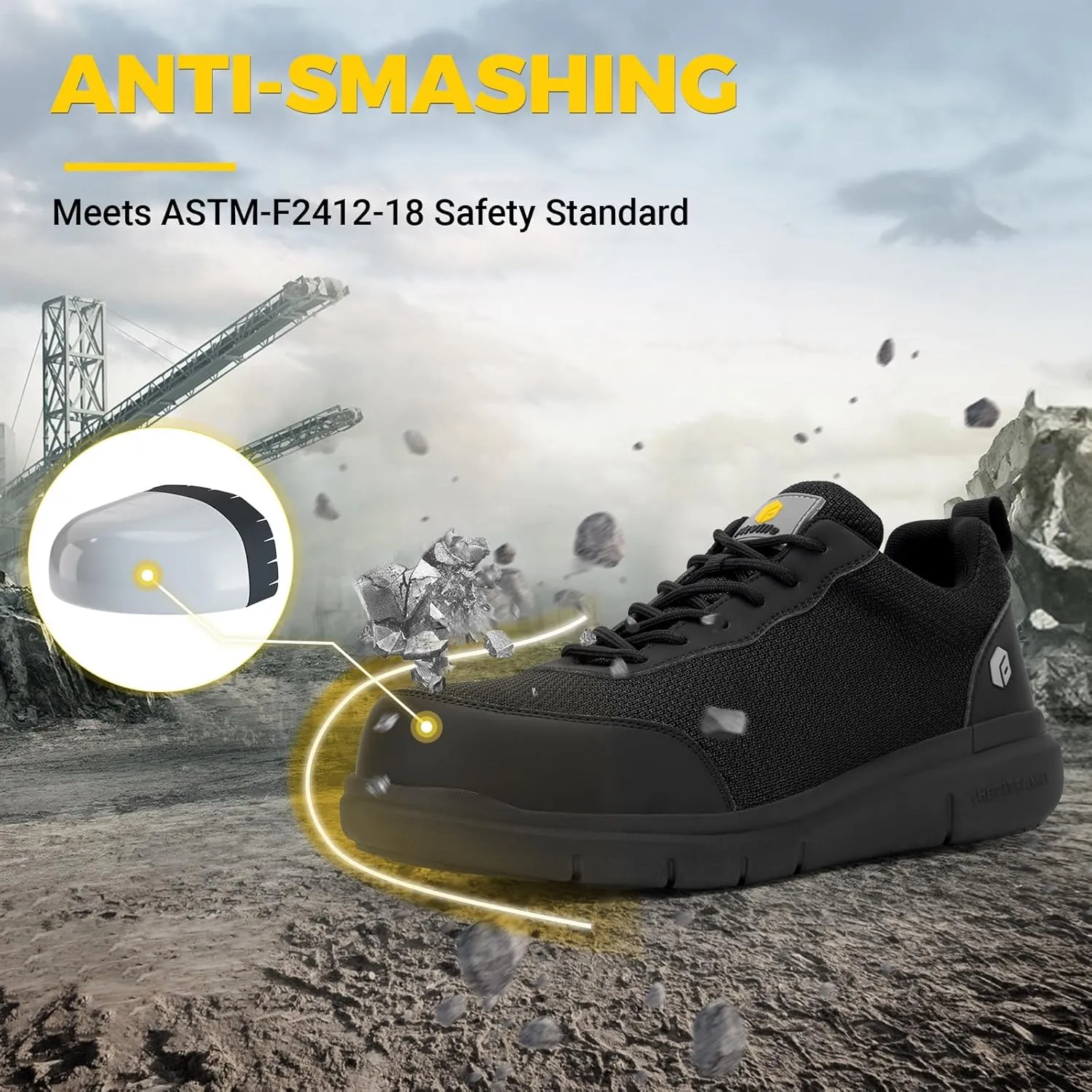 FitVille Steel Toe Shoes for Men Extra Wide Composite Toe Work Shoes for Men Puncture Proof