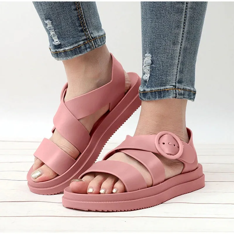 Flat Gladiator Open Toe Buckle Soft Jelly Sandals