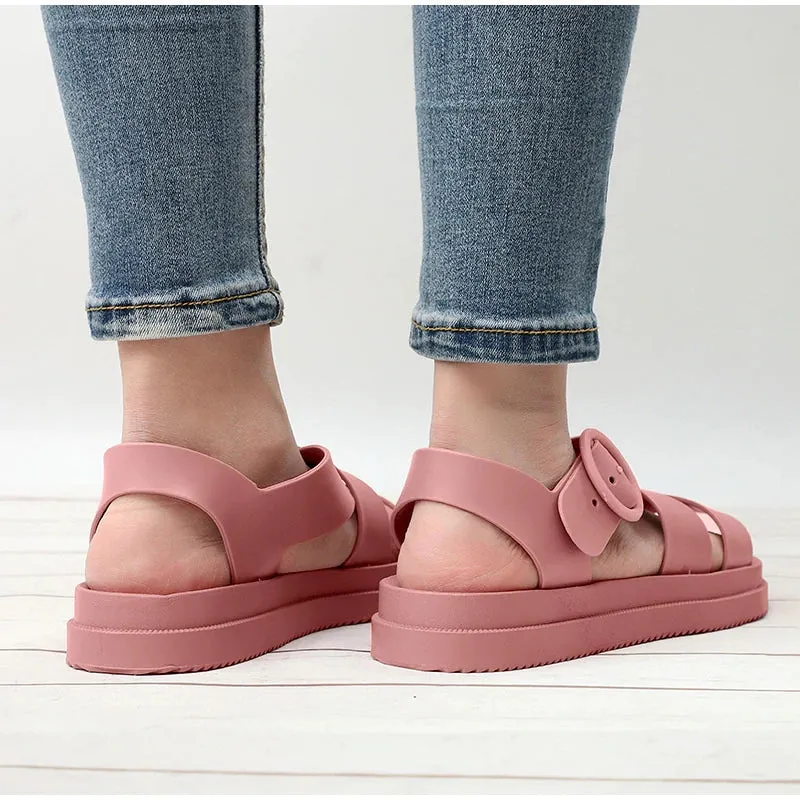 Flat Gladiator Open Toe Buckle Soft Jelly Sandals