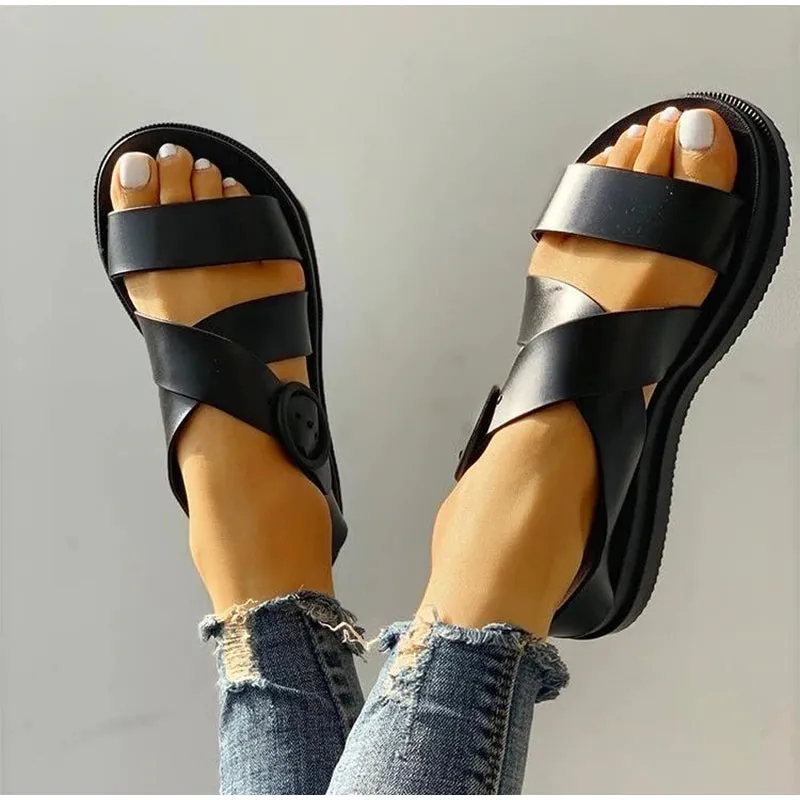 Flat Gladiator Open Toe Buckle Soft Jelly Sandals