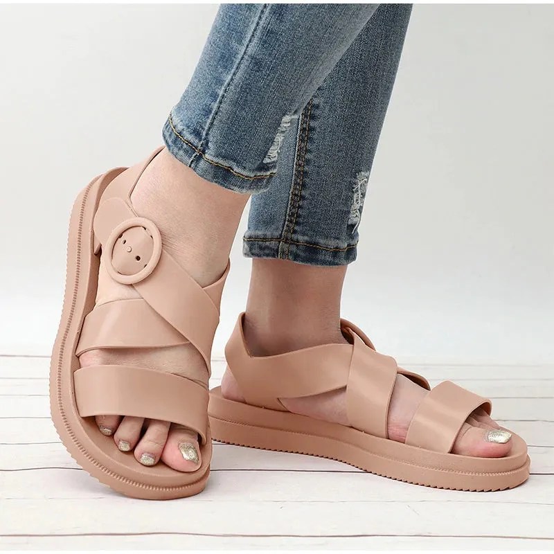 Flat Gladiator Open Toe Buckle Soft Jelly Sandals