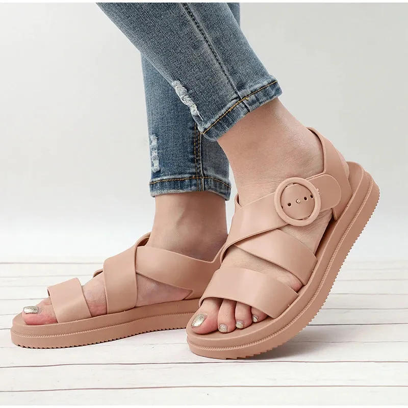 Flat Gladiator Open Toe Buckle Soft Jelly Sandals