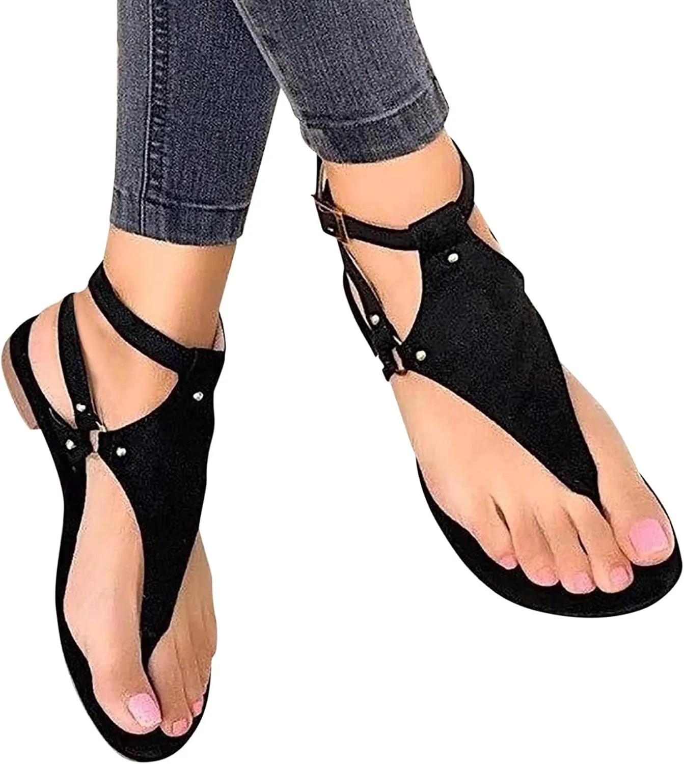 Flat Sandals for Women Roman Slide Slippers Comfortable Ankle Strap T-Strap Flip Flops Beach Outdoor Gladiator Shoes