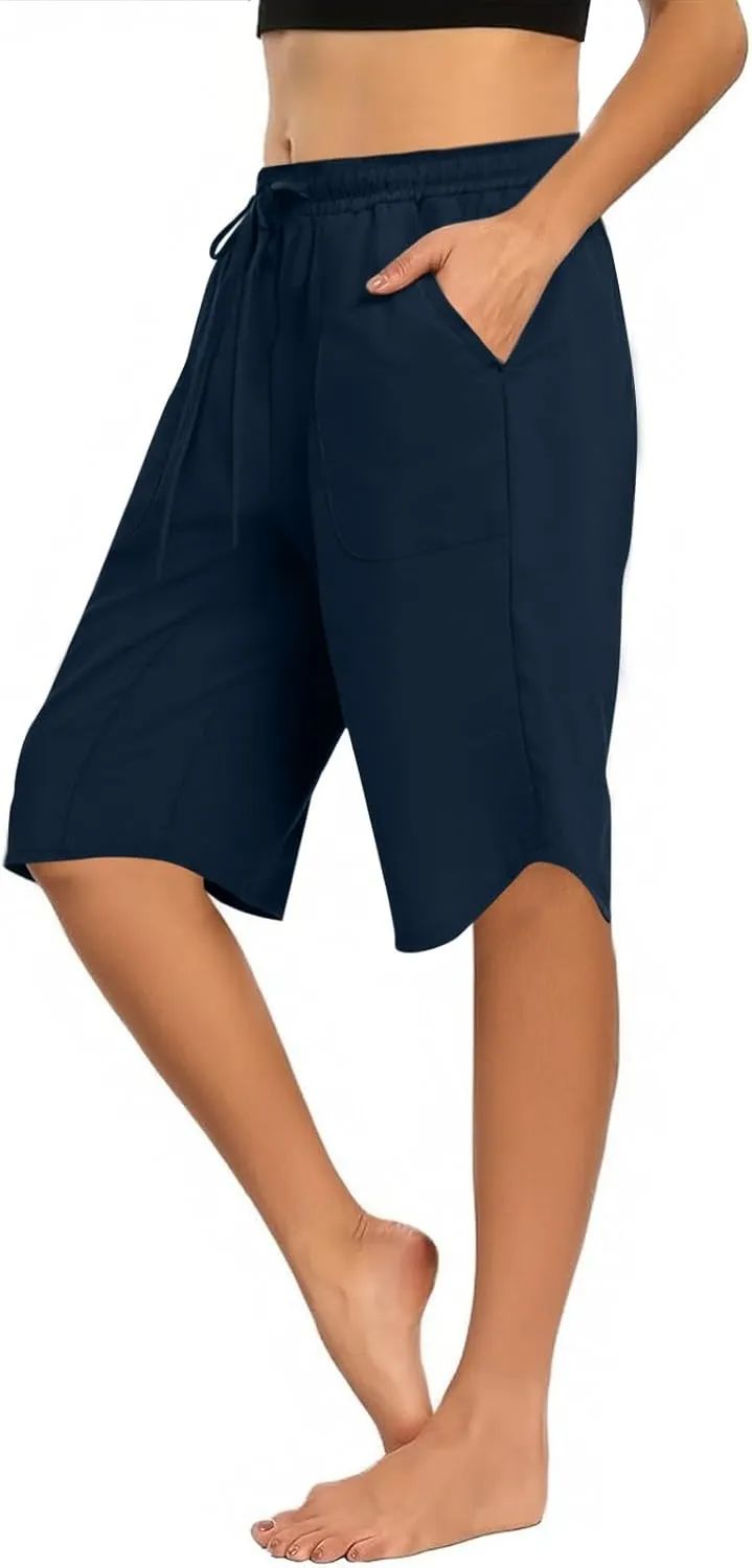 FlekmanArt Womens Capris for Summer Cotton Linen Pants Casual 2025 Loose Comfy Elastic Waist Cropped Trouser Beach Clothes