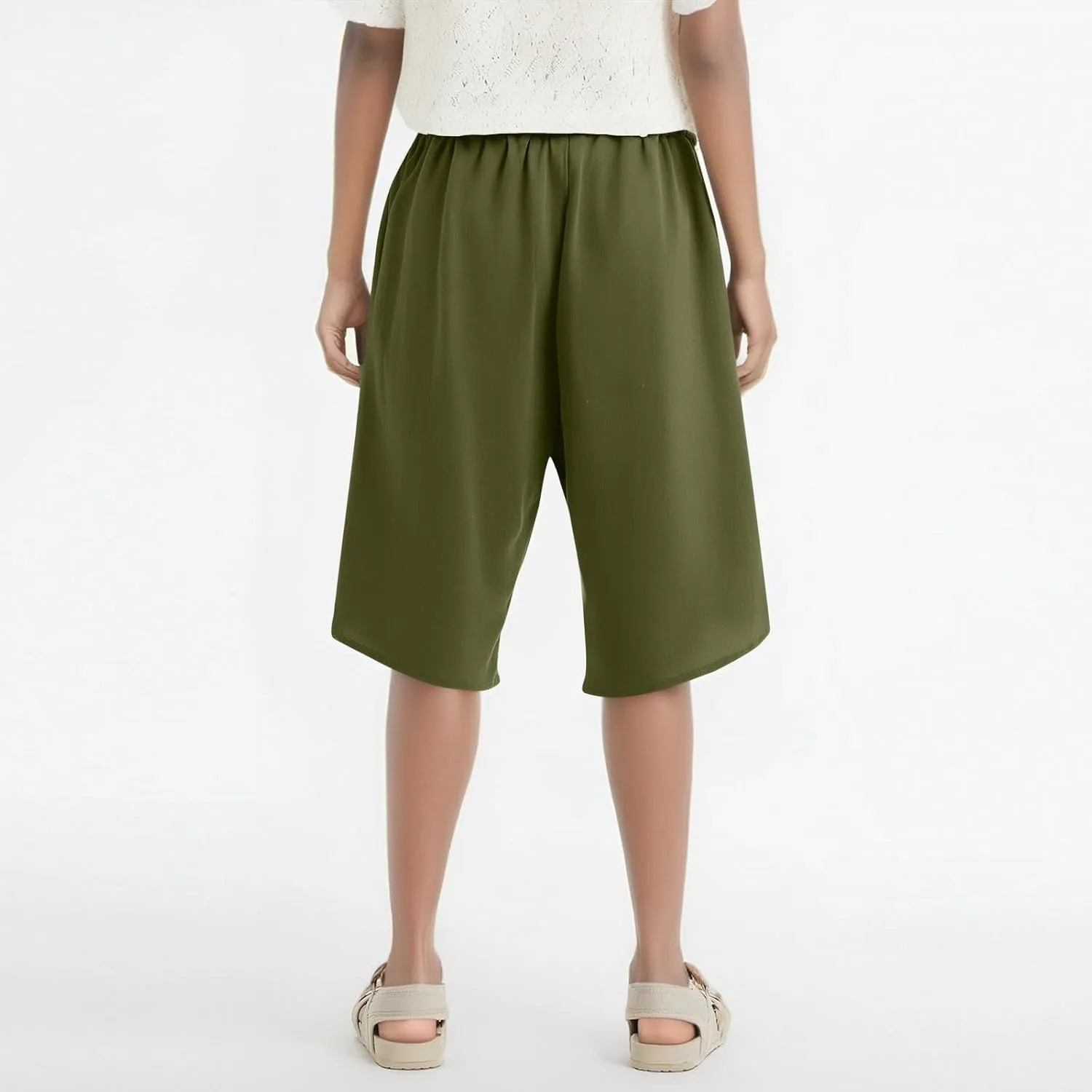 FlekmanArt Womens Capris for Summer Cotton Linen Pants Casual 2025 Loose Comfy Elastic Waist Cropped Trouser Beach Clothes