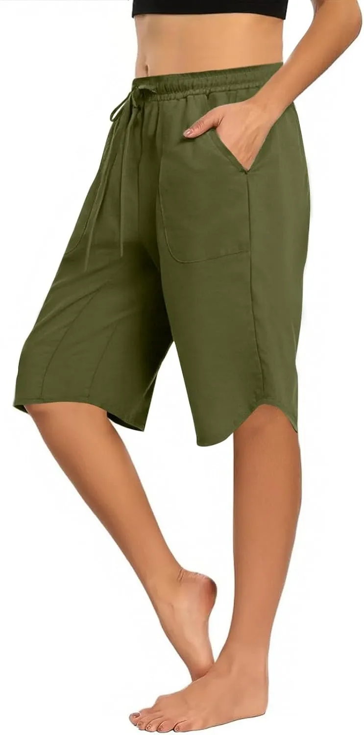 FlekmanArt Womens Capris for Summer Cotton Linen Pants Casual 2025 Loose Comfy Elastic Waist Cropped Trouser Beach Clothes