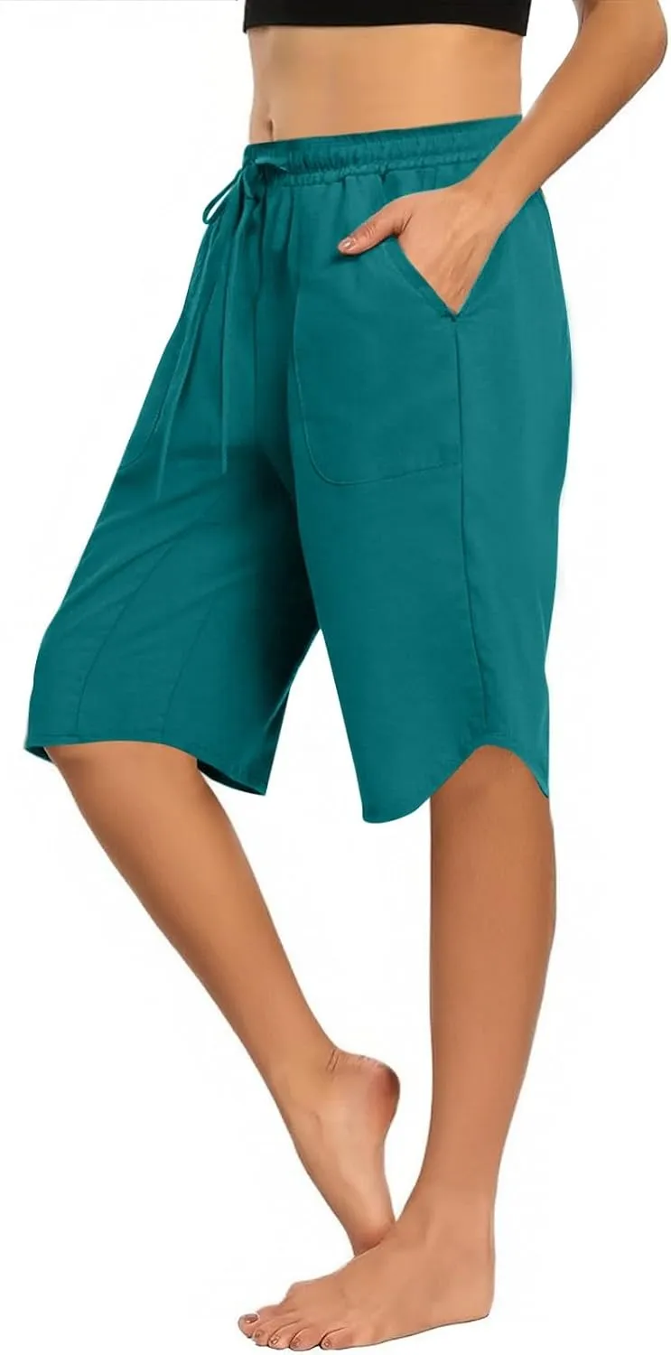 FlekmanArt Womens Capris for Summer Cotton Linen Pants Casual 2025 Loose Comfy Elastic Waist Cropped Trouser Beach Clothes