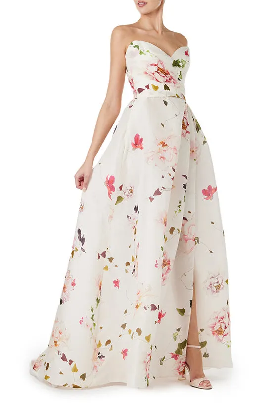 Floral Gazar Strapless Gown