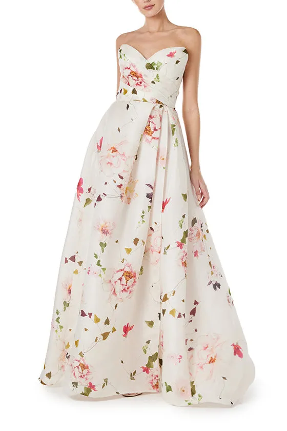 Floral Gazar Strapless Gown