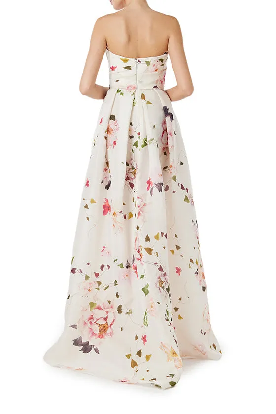 Floral Gazar Strapless Gown