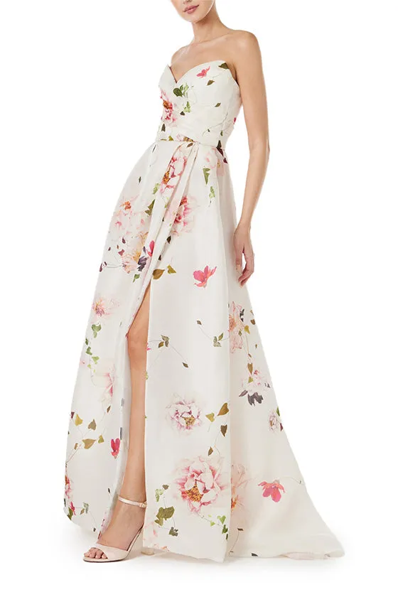 Floral Gazar Strapless Gown