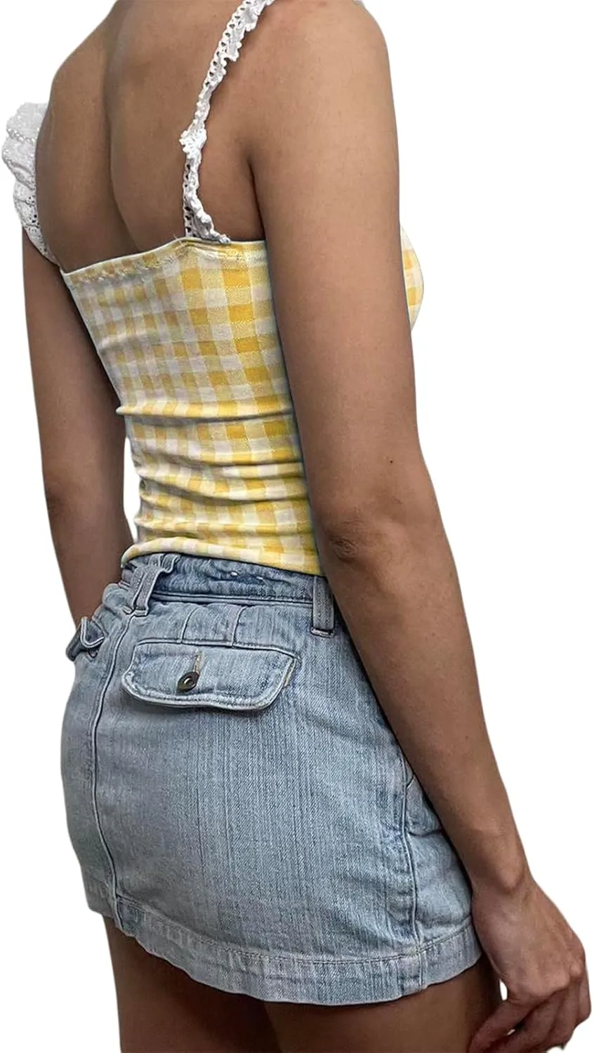 Floral Print Camisole for Women Y2k Lace Trim Spaghetti Strap Plaid Tank Top Cute Backless Tie Up Crop Top Clubwear
