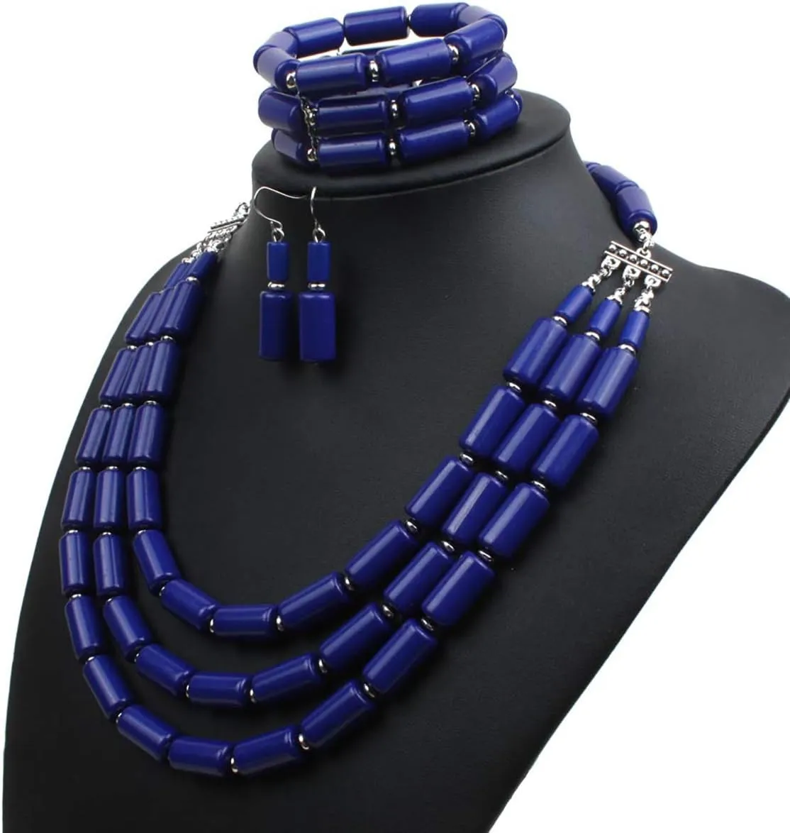 Fodattm Multi Layer Handmade Bead Strand Cluster with Necklace Bracelet and Earrings Set for Women Lady Acrylic Beads Statement Strand Necklaces