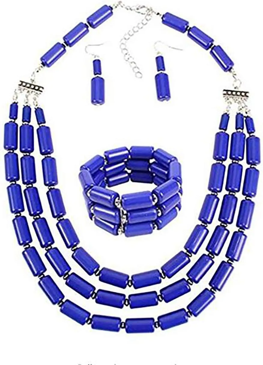 Fodattm Multi Layer Handmade Bead Strand Cluster with Necklace Bracelet and Earrings Set for Women Lady Acrylic Beads Statement Strand Necklaces