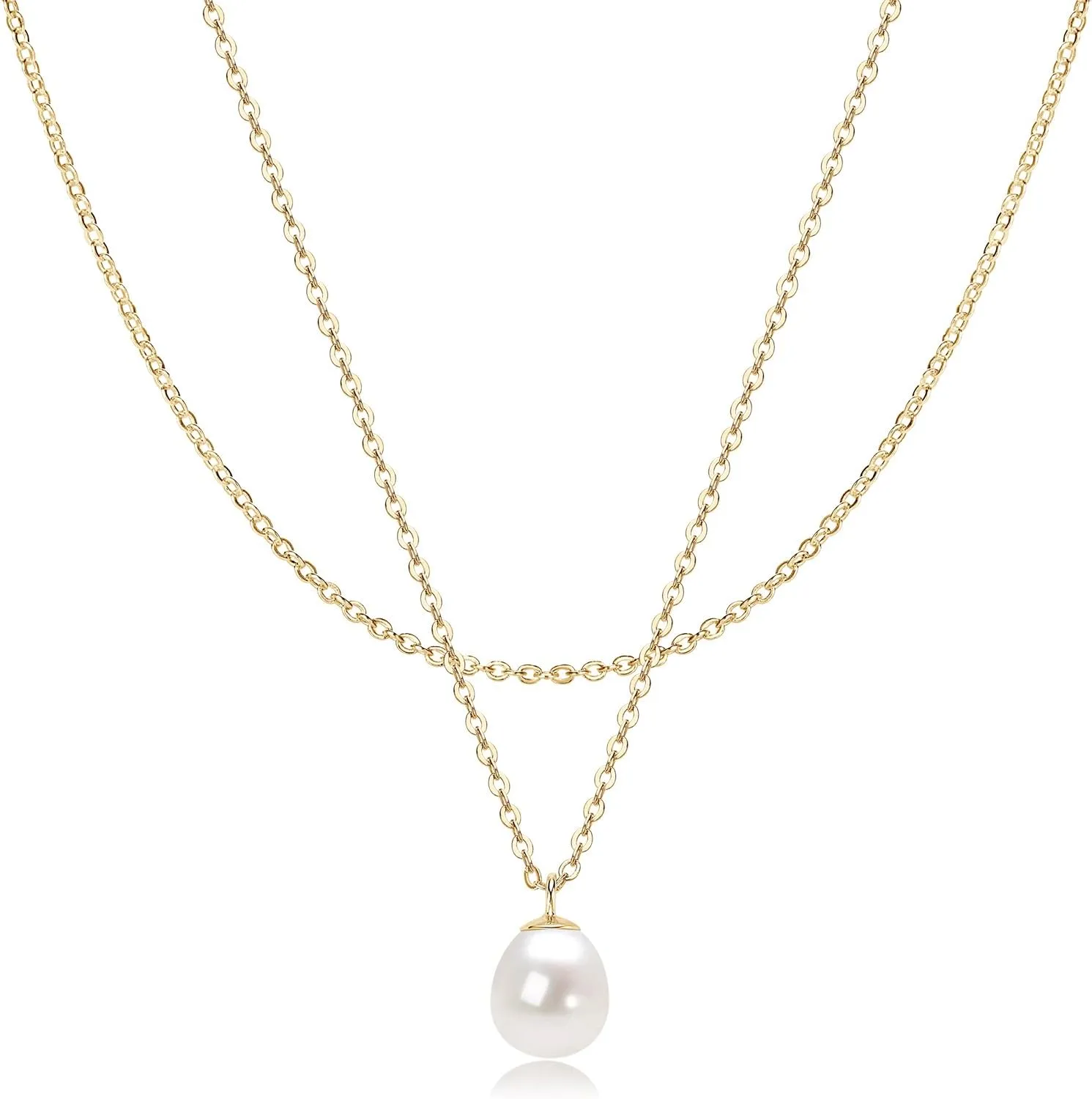 Freshwater Pearl Necklaces for Women, 14K Gold Plated Layered Pearl Necklaces Trendy Simple Chain Necklace for Women Gold Jewelry Gifts