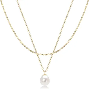 Freshwater Pearl Necklaces for Women, 14K Gold Plated Layered Pearl Necklaces Trendy Simple Chain Necklace for Women Gold Jewelry Gifts